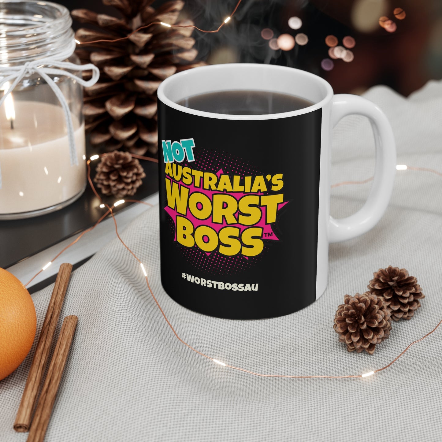 Not Australia's Worst Boss Mug (black): Funny Ceramic Coffee Cup, Office Humour Gift, Funny Mug for Boss, Unique Gift for Coworkers