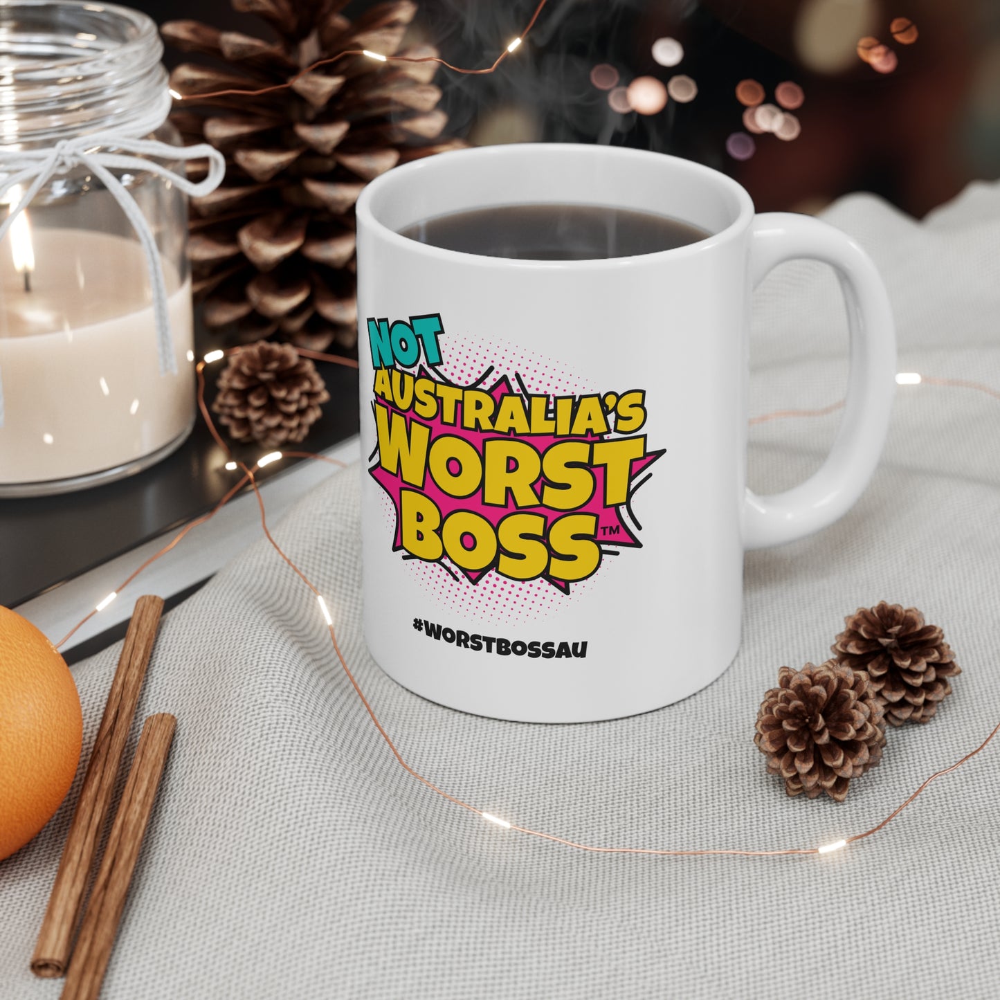 Not Australia's Worst Boss Mug (white): Funny Ceramic Coffee Cup, Office Humour Gift, Funny Mug for Boss, Unique Gift for Coworkers