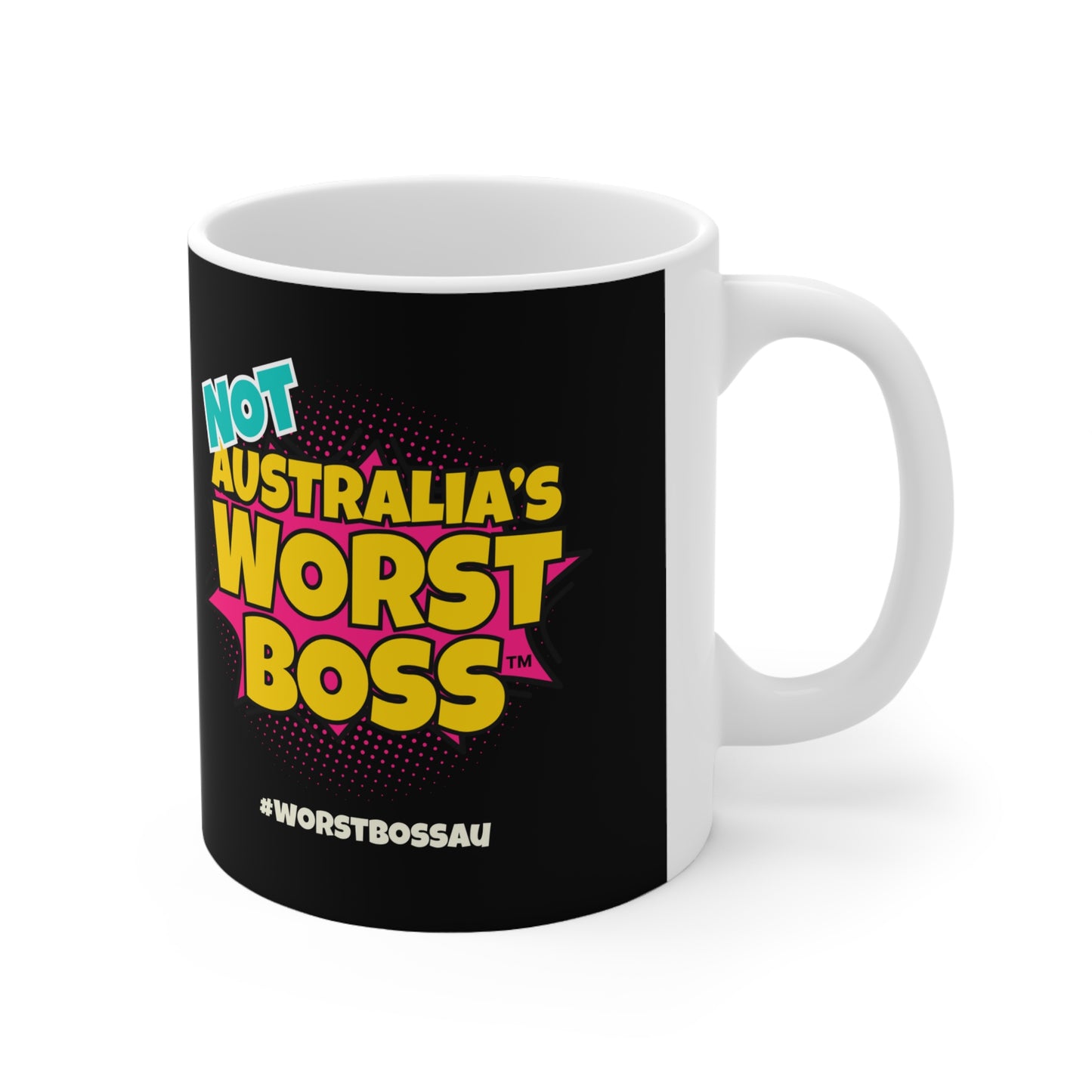 Not Australia's Worst Boss Mug (black): Funny Ceramic Coffee Cup, Office Humour Gift, Funny Mug for Boss, Unique Gift for Coworkers