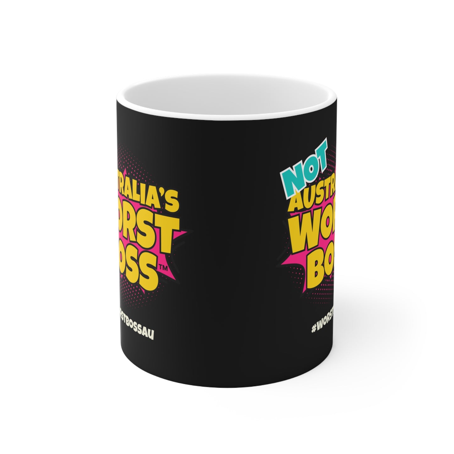 Not Australia's Worst Boss Mug (black): Funny Ceramic Coffee Cup, Office Humour Gift, Funny Mug for Boss, Unique Gift for Coworkers