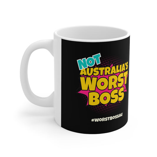 Not Australia's Worst Boss Mug (black): Funny Ceramic Coffee Cup, Office Humour Gift, Funny Mug for Boss, Unique Gift for Coworkers